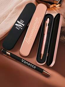 Personalized Luxurious Soft Touch Rose Gold/Black Pen Box Set. Customizable Metal Ballpoint Pen With Box Set With Stylus, Smooth Writing Metal Ballpoint Pen With Engraved Text, Suitable For Mother's Day, Birthday, Teacher's Day, Christmas, Halloween Gifts,New Job, Office Supplies - Multicolor - View 13