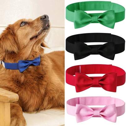 1pc Solid Color Stylish Adjustable Hook-And-Loop Pet Bow Tie, Suitable For Small, Medium And Large Dogs, Pet Party Decoration And Photo Props