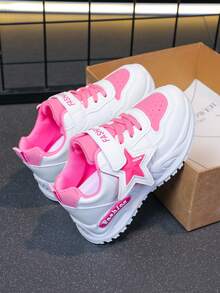 Giày thể thao ngoài trời họa tiết ngôi sao dễ thương, kiểu dáng thường ngày dành cho bé gái, phù hợp cho mọi mùa, ngày Valentine, với dòng chữ "Hãy là tình yêu của em, yêu anh". - Hồng - Xem 4