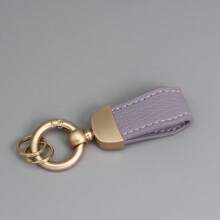 1pc Customized Text PU Leather Distinctive French Couple Keychain, Fits All Vehicles, Gold-Plated Hardware, Fashion Accessory, Cute Keyring