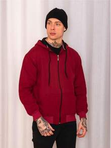 Unisex Zip Up Hooded Sweatshirt - Burgundy - View 4
