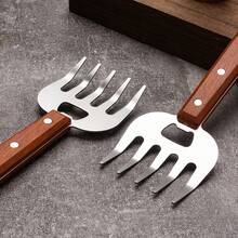 1pc Stainless Steel Bear Claw Fork, Long-Handled Meat Ripper, Food Safety Multi-Purpose BBQ Fork For Outdoor Cooking - Brown - View 2