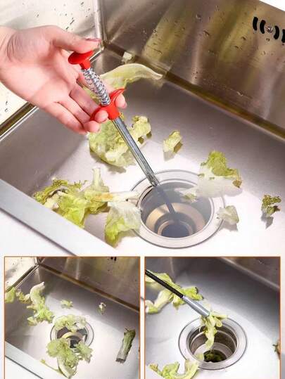 1pc Kitchen Sink Drain Clog Remover, Spring Design Press Handle Retriever, 160cm Sink Drain Cleaner, Pipe Dredger, S-Shaped 4-Claw Suitable For Various Complex Pipes, Cleans Hair/Food Waste, Prevents Stagnant Water & Mosquitoes, Fits Kitchen/Bathroom/Bathtub/Toilet