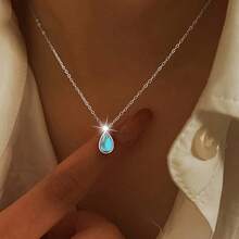 1pc Elegant Moonstone Pendant Necklace 925 Sterling Silver, Suitable For Women, Valentine's Day, Mother's Day, Daily Wear, Vacation, Holidays - Silver - View 7