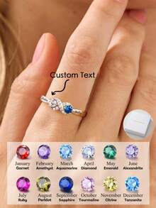 1 件精致优雅、时尚独特、无限爱情象征诞生石雕刻英文字母名字戒指，母亲节、情人节、周年纪念日、送给朋友的礼物，圣诞节、周年纪念日、情人节、感恩节女士珠宝，具有美好纪念意义的礼物 - 銀色 - 查看 1