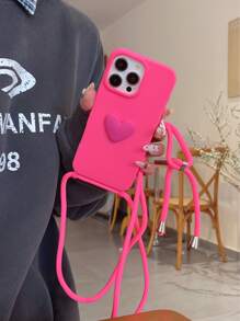 Funda de teléfono rosa con correa para el hombro a prueba de caídas y gran orificio, compatible con Apple 16, 15, 14, 13, 12, 11 Pro Max