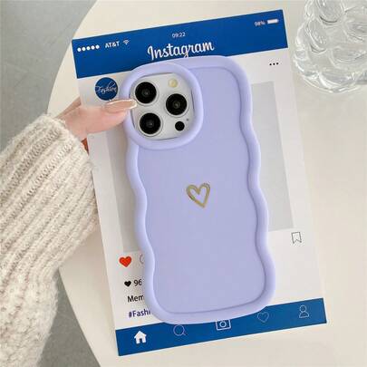 1个多巴胺马卡龙波浪金色爱心手机壳，兼容 16/红米Note 11 4G/三星Galaxy A55/Infinix Note 30/摩托罗拉Moto E30，防水防震防摔防刮，国际版，非国内版