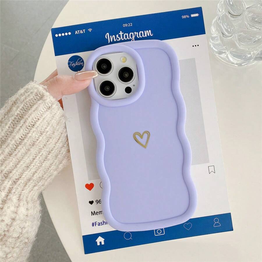 1 件多巴胺马卡龙波浪金色心形手机壳适用于 16/Redmi Note 11 4G/Galaxy A55/Infinix Note 30/ Moto E30 防水防震防摔防刮