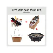 2025 Le 手提包收纳内胆，多口袋毛毡手提包收纳袋，带拉链，内置杯架 - 棕色 - 查看 3