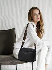 Women's Fashion Broad Strap Shoulder/Crossbody Bag For Daily Use - Black - View 5