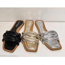 女士休闲舒适平底十字设计拖鞋夏季女士凉鞋 - 黑色 - 查看 2