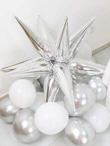 8pcs/Set Silver 4D Exploding Star Aluminum Foil Balloons, Pointed Star Explosion Balloons, Cone Balloons, Teardrop Connected Balloons, Magic Star Burst Balloons, For Bachelor Party, Birthday, Wedding Decoration, Anniversary, Party Decoration, Celebration, Gift Giving, Theme Event Decor, Frozen Theme Decor, Disco Party - Silver - View 4