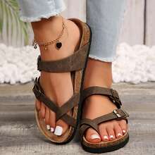 Comfortable Women's Cork Footbed Sandal With Adjustable Buckle For Summer Beach Sandals - 復古駝色 - 查看 4