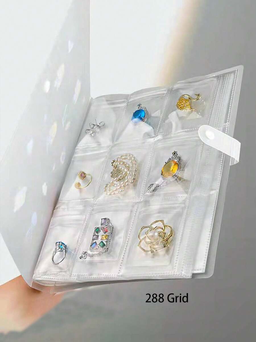 1 pieza Bolsa de almacenamiento de joyas, Álbum de colección de joyas antioxidante, Caja de almacenamiento tipo cajón de escritorio, Bolsa transparente para collar, pulsera y anillo, (No incluye bolsas selladas pequeñas ni joyas)