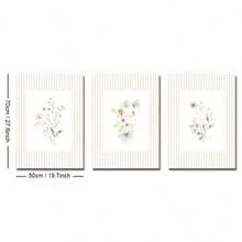 3 套无框波西米亚风植物花卉墙面艺术帆布海报复古印刷简约米色野花幼儿园绘画女孩房间装饰，现代家居装饰 - 彩色 - 查看 7