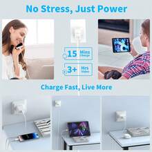 30W快速充電套組 [USB C牆充 + 3.3英呎/100公分 Type-C轉Type-C長數據線] 相容於 16 Pro Max/15 Pro Max、16 Pro/15 Pro、16 Plus/15 Plus、16/15適配器套組 - 美規A型插(110-127V) - 查看 7