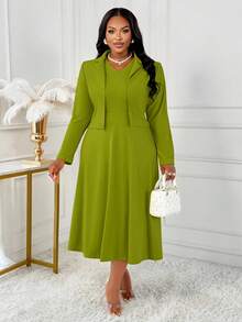 2025 Autumn/Winter Plus Size Women's Cardigan Suit Jacket Two Pieces Set, Suitable For Commuting, Business, And Everyday Outdoor Wear - Green - View 1