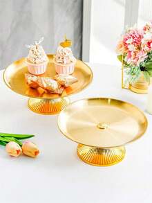 1pc Vintage Stainless Steel Cake Stand - Gold Stainless Steel Plate - View 7