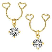 1Pair Heart Fake Nipple Ring With Dangle Stainless Steel Non-Piercing Nipple Rings Clip On Nipplerings Faux Body Piercing Jewelry For Women Men - Multicolor - View 6