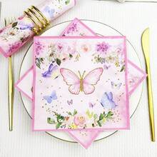 80/40/20 piezas Servilletas desechables de 13 * 13 pulgadas con estampado de mariposas y flores en rosa y azul, para uso en fiestas de cumpleaños, reuniones familiares, banquetes de bodas, decoración de hoteles y restaurantes - Rosa - Ver 12