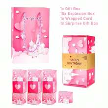 1 件生日快乐惊喜礼物弹出式爆炸礼盒，含 10/16 个弹跳盒，生日快乐惊喜礼盒，现金爆炸礼盒，爆炸礼盒现金礼盒，适合情人节、毕业典礼、生日、周年纪念礼物
