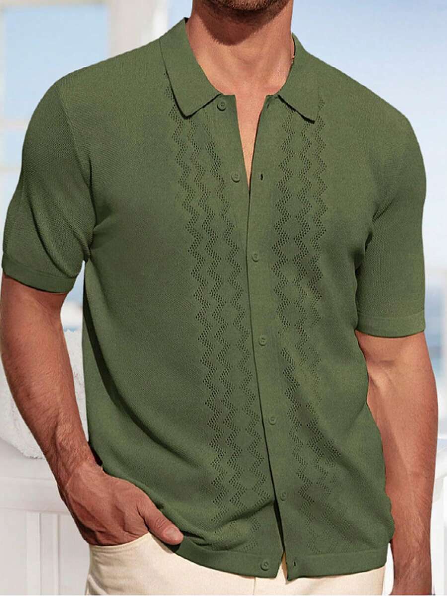 Summer Cool Beach Hawaiian Men's Casual And Fashionable Knitted Short-Sleeved Shirt - Green - View 1