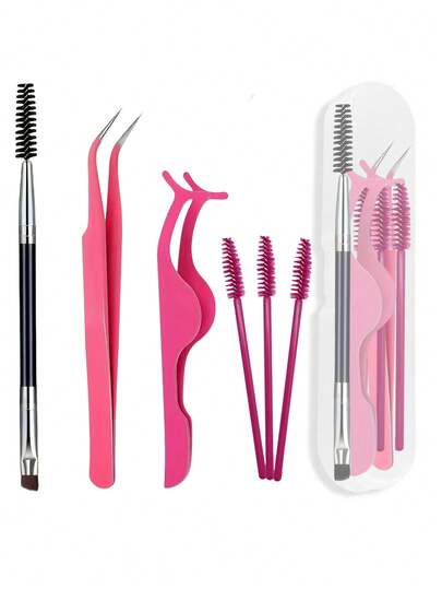 Set de 6 piezas con caja: pinzas de punta curva, rizador de pestañas y cepillo de pestañas. Combinación de pinzas curvas y rizador de pestañas curvo para satisfacer mejor las necesidades de extensión de pestañas multinivel y mejorar la experiencia. Rizador de pestañas, pinzas para pestañas, cepillo de pestañas, caja de almacenamiento de herramientas para pestañas, set de ayuda para pestañas postizas.