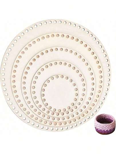 5pcs Unfinished Wooden Crochet Basket Bases - Round Blank Art Boards, Suitable For DIY Knitting And Craft Projects