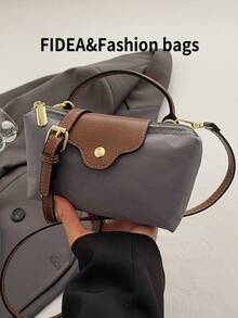 New Fashionable Solid Color Minimalist PU Bucket Bag, Stylish Simple High-End Handbag, Suitable For Work, Shopping, Dating, Versatile - Grey - View 7