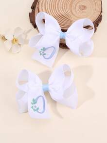 2 piezas Clips para el cabello con bordado floral lindo de 26 letras y lazo, accesorios para el cabello tipo pato para niñas, adecuados para decoración diaria - Multicolor - Ver 18