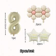 5pcs Metallic Foil Number Balloon Set, Cream Color, Decoration For Birthday Party - Multicolor - View 3