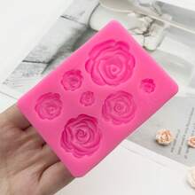 7-In-1 Silicone Rose Flower Molds, Chocolate Mold Cake Decorating Tools Fondant Baking Supplies - Pink - View 3