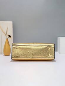 Set de bolso de lujo de mujer con acabado brillante dorado, bolso de hombro de gran capacidad con estampado de cocodrilo, bolso de mano con decoración de remaches, adecuado para uso diario y de fiesta, idea de regalo perfecta para el Día de la Madre, esencial para madres y mamás trabajadoras, bolso de moda para damas de negocios y casual, apto para la oficina y el trabajo