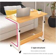 Escritorio Armable Móvil, Escritorio Forma en "C"  Para Laptop o PC, Mesa de Servicio Para Lectura, Trabajo, Ocio, Estudio, Fácil de Armar y Guardar, Para Espacios Pequeños en Casa u Oficina, Soporte de Hasta 40kg - Beis - Ver 4