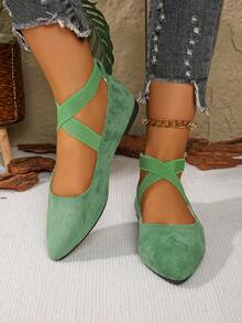 Women's Shoes, Ladies' Classic Fashion Black Pointed Toe Flats, Outdoor Non-Slip Flat Shoes, Pointed Toe Casual Sneakers, Loafers, Ballet Flats, Glitter Shiny Flats, Cross Elastic Strap Flats, Slip-On Flats, Leopard Print Flats, Suitable For Parties, School, Daily Wear, Outdoor Fitness, Hiking - Green - View 4