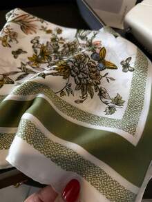 A Lady Printed Spring And Summer Scarf Scarf Color Combination Senior Sense Neck Thin Daily - Green - View 4