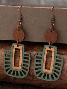 Boho-Chic Wooden Geometric Hollow Dangle Earrings - Vintage , Mixed Colors