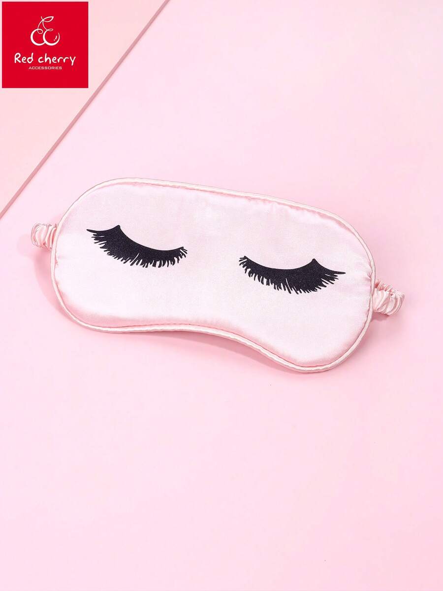 1pc Girls Pink Eyelash Pattern Polyester Soft Sleep Mask, Comfortable For Resting And Dreaming - Multicolor - View 1