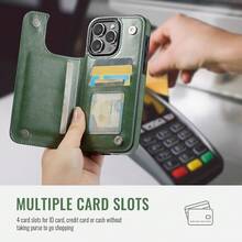 Luxury Durable Leather Wallet Phone Case Compatible With IPhone 16e 16 15 14 13 12 11 Pro Max SE X XR XS Max 8 7 6 6S Plus Compatible With Samsung Galaxy S25 S24 S23 S22 S21 S20 Ultra A13 A14 A15 A35 A53 A54 A55 S23 FE S24 FE Kickstand Credit Card Slots Holder Shockproof Phone Cover Waterproof Anti-Fall Scratch Resistant Full Cover - Dark Green - View 5