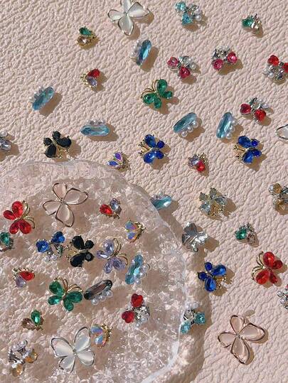 10 件全新水钻蝴蝶美甲装饰合金 3D 闪光彩色 DIY 美甲饰品配件美甲用品指甲饰品美甲宝石