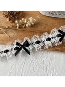 1/3/5M French Style Double Layer Satin Ribbon Embroidered Lace Trim With Cute Bow, DIY Wedding Dress Material, Fabric Lace Ribbon For Clothing, Hair Accessories, Home Decor, Multi-Color Options
