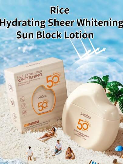 Rice Whitening Sunscreen Cream, Clear And Non-Greasy, Lightweight And High-Power UV Sunscreen, Travel, Outdoor, Work Essential
