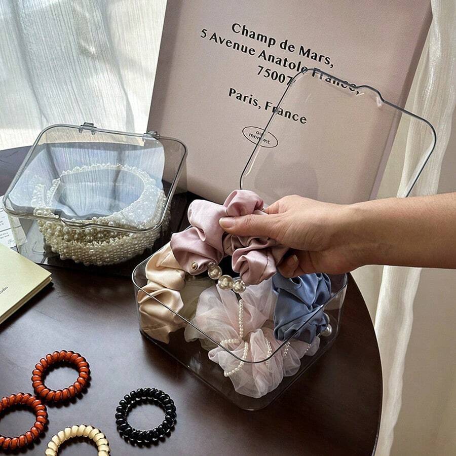 1pc Transparent Flip-Top Storage Box, Simple Household Desk Organizer, Living Room Tea Table Snack Jewelry Accessory Container - Multicolor - View 1