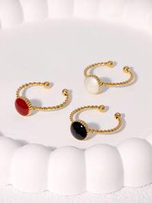 1 件复古时尚优雅法式不锈钢几何圆形开口戒指，适合女性日常和派对佩戴