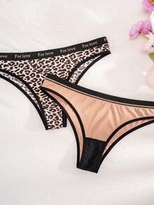 7pcs/Pack Women's Solid Color, Leopard & Heart Print Elastic Waistband Comfy Briefs - Multicolor - View 6