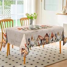 1pc Watercolor Chicken Nest Tablecloth - Polyester Fiber, Rectangular, Farmhouse Chicken Nest Design For Spring/Summer, Suitable For Home Kitchen Table, Dining, Picnic Decor