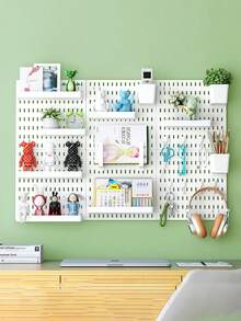 Complete Perforated Board Wall Panels, Plastic Accessories For Pegboard Display And Storage Racks, DIY Entry Wall, Hooks, Baskets, Divider Hooks, Storage Display Wall, Multi-Functional Display Rack, ABS Plastic Entry Display Rack, Gray Honeycomb Grid, With Hidden Screw Holes, Suitable For Key Display/Vertical Expansion/Computer Room Display/Home Office/Kitchen/Studio/Store And Various Occasions - Multicolor - View 3