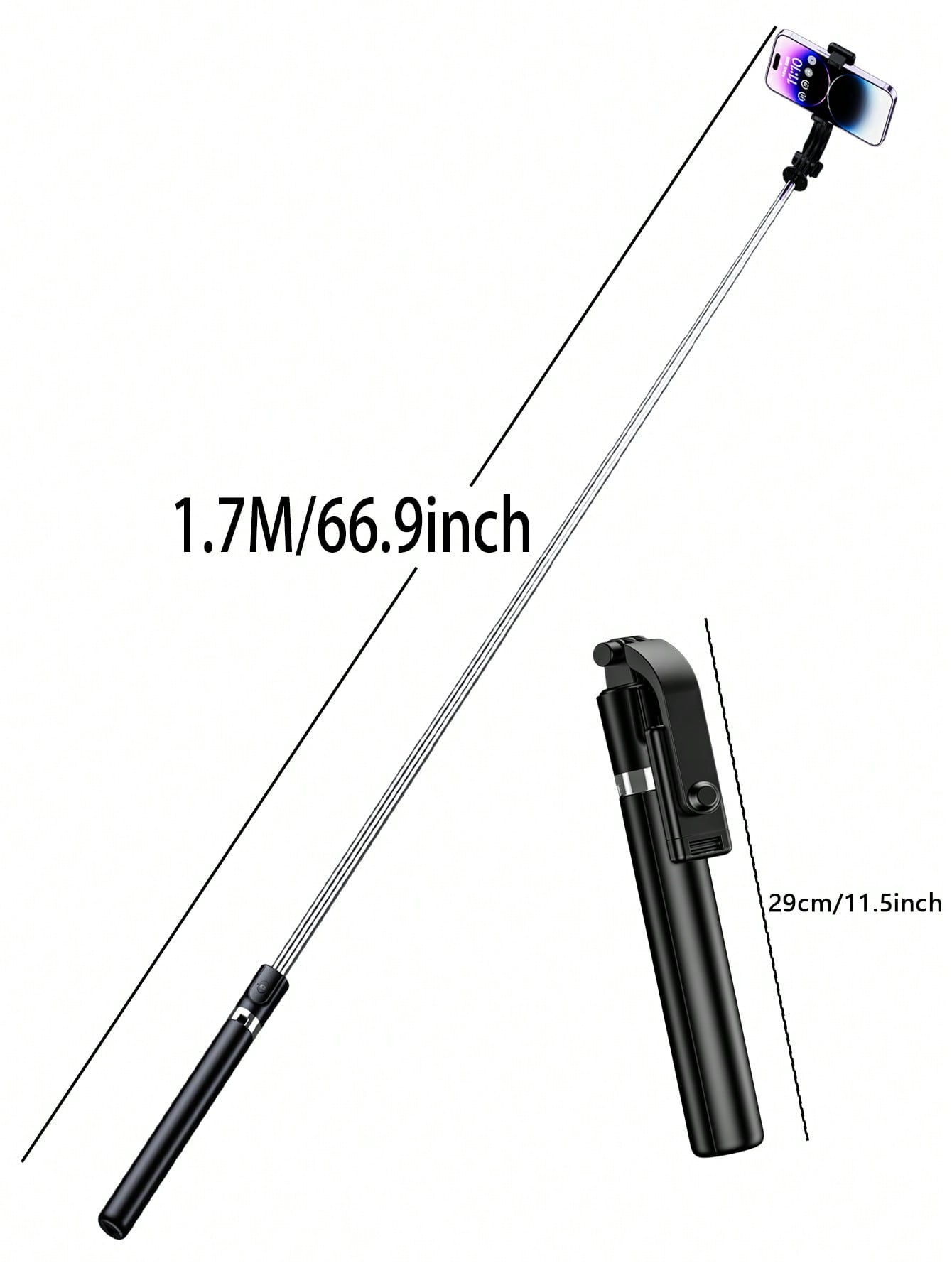 عصا سيلفي وحامل ثلاثي القوائم لاسلكي بطول 1700 مم،...