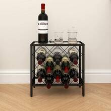 HOMCOM Portabottiglie Vino per 10 Bottiglie Totali con Piano d'Appoggio in Vetro Temperato, Cantinetta Portabottiglie in Acciaio, per Cucina, Dispensa, Cantina e Bar, 41x22x41 cm, Nero - Schwarz - Übersicht 8
