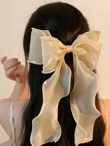 1 件女士甜美米色蝴蝶结飘带网状丝带后头弹簧夹 - 米色 - 查看 2